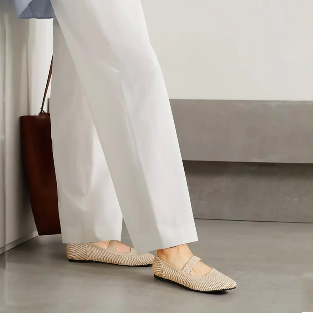 Women's Flats Shoes Pointed Toe Ballet Comfortable Dressy Mary Jane Flat Beige